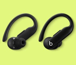 An image of a pair of earphones showing their ear hooks.