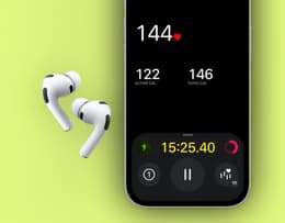 Close-up of AirPods Pro 3 earbud with sensor callout and heart rate graphic.