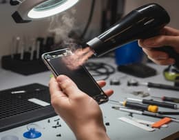Image of a person heating an iPhone with a hairdryer