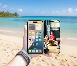 Comparison of iPhone 16 and iPhone 17 showing screen brightness in sunlight