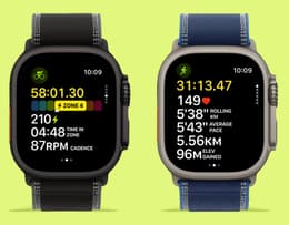 The Apple Watch Ultra 3 and Ultra 2 side by side in workout tracking mode, showing health and GPS differences.