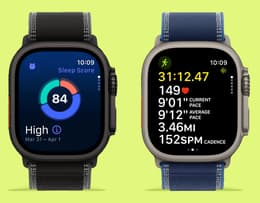 The Apple Watch Ultra 3 and Ultra 2 screens compared, highlighting thinner bezels and display differences.
