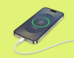 An iPhone charging.
