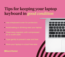 A graphic with tips to care for your laptop keyboard.
