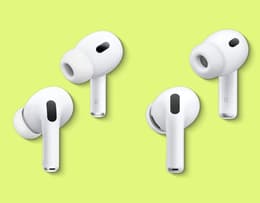 Close-up of AirPods Pro 3 tip next to Pro 2 tip.