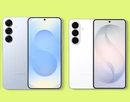 The Samsung Galaxy S25 placed next to the Galaxy S26, highlighting the design similarities between the two smartphones. 