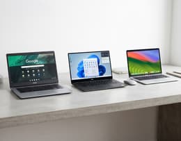 A Chromebook, Chromebook Plus, Windows laptop, and MacBook shown side by side.