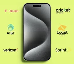 An iPhone surrounded by multiple carrier logos.