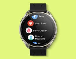 Amazfit smartwatch displaying the Zepp OS interface and menu.