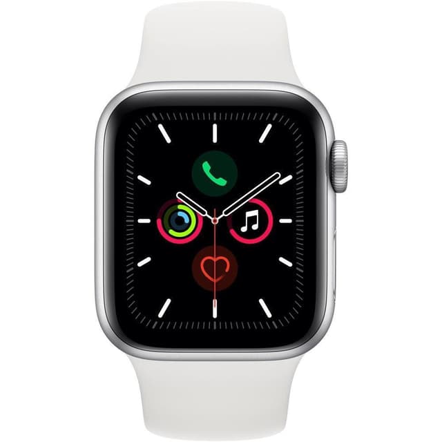 Apple Watch (Series 5) 44mm GPS Silver Aluminum Case - White Sport Band