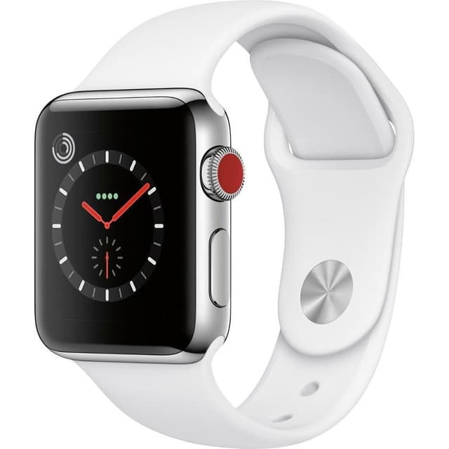 Apple Watch (Series 3) September 22, 2017 38 mm - Stainless steel Stainless Steel - Sport Band White