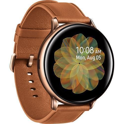 Watch Heart Rate Monitor GPS  Galaxy Watch Active2 Sm-r835u 40 mm - Stainless Steel Gold + Leather Brown Strap