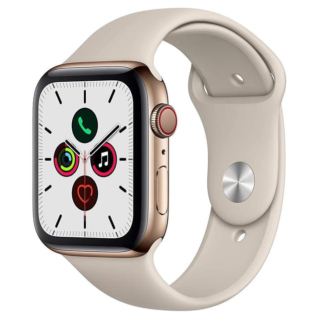 Apple Watch (Series 5) September 2019 44 mm - Stainless steel Gold - Sport band Gray