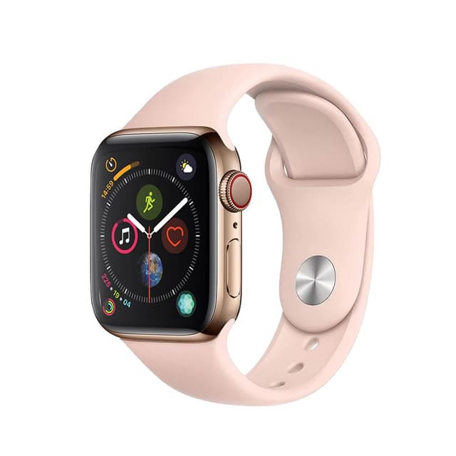 Apple Watch (Series 4) September 2018 44 mm - Stainless steel Gold - Sport band Pink