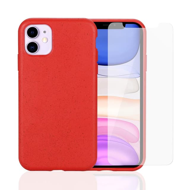 Case and 2 protective screens iPhone 11 - Compostable - Red