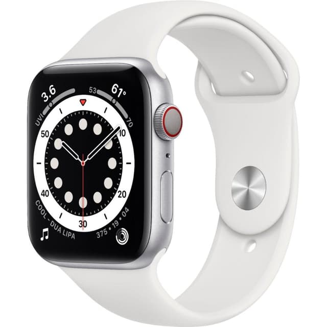 Apple Watch (Series 6) September 2020 44 mm - Aluminum Silver - White Sport Band White