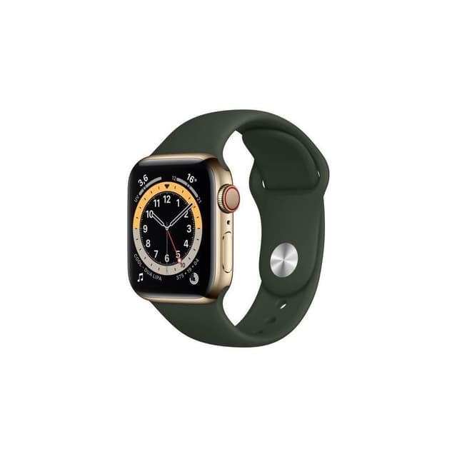 Apple Watch (Series 6) September 2020 40 mm - Stainless steel Gold - Sport band Green